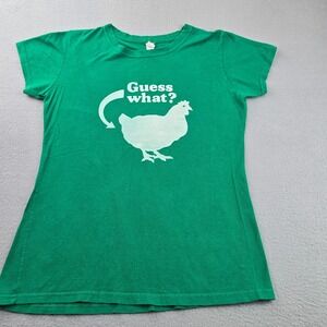 Tultex T Shirt Unisex Large Green Guess what Chicken Butt Print Preshrunk Cotton